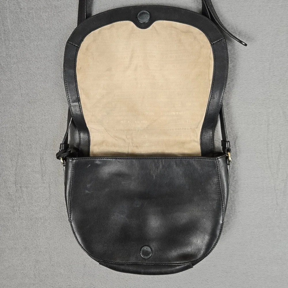 Lauren Ralph Lauren Womens Leather Magnet Close Crossbody Shoulder Handbag Black